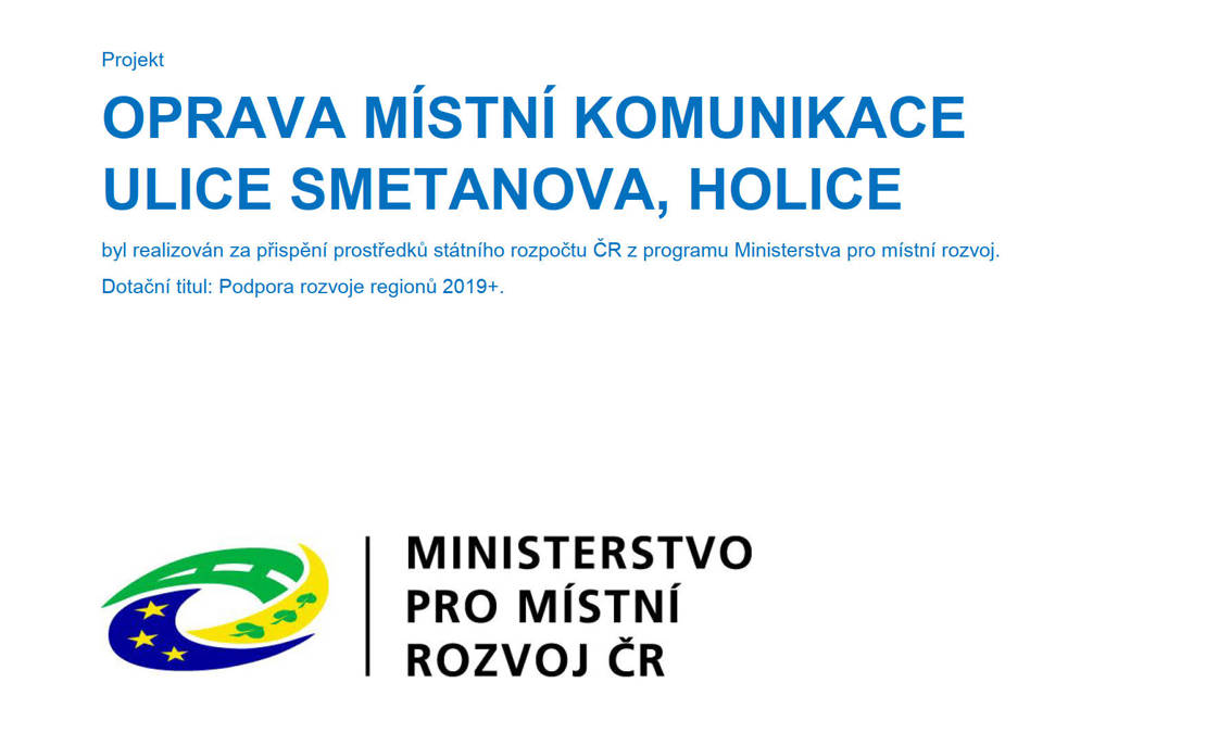 Oprava místní komunikace ulice Smetanova – Ministerstvo pro místní rozvoj ČR
