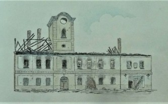 Náčrt vypálené budovy radnice