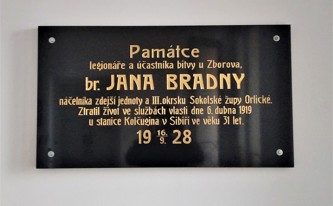 Pamětní deska ruského legionáře Jana Bradny ve vestibulu Sokolovny