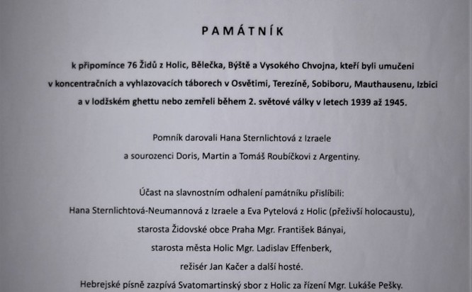 Zobrazit obrázek: Pamětní list na odhalení stély